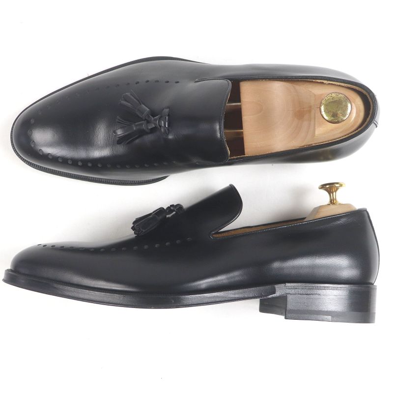 Gucci Leather Tassel Loafers Moccasins Flat Shoes Slip On Black 43 Made In