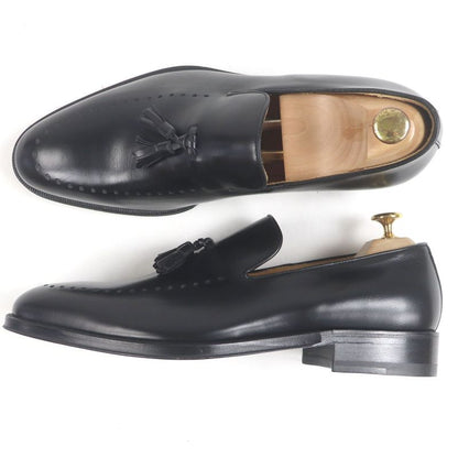Gucci Leather Tassel Loafers Moccasins Flat Shoes Slip On Black 43 Made In