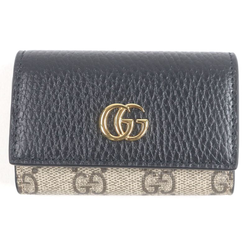 Gucci 456118 Leather GG Supreme Double G Gold Logo Hardware 6-ring Key Case