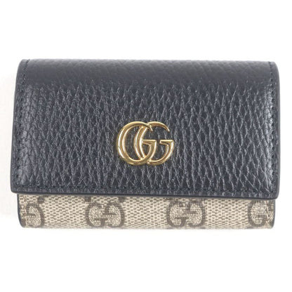 Gucci 456118 Leather GG Supreme Double G Gold Logo Hardware 6-ring Key Case