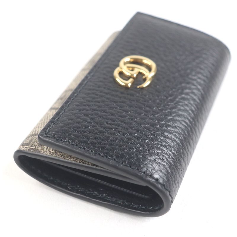 Gucci 456118 Leather GG Supreme Double G Gold Logo Hardware 6-ring Key Case