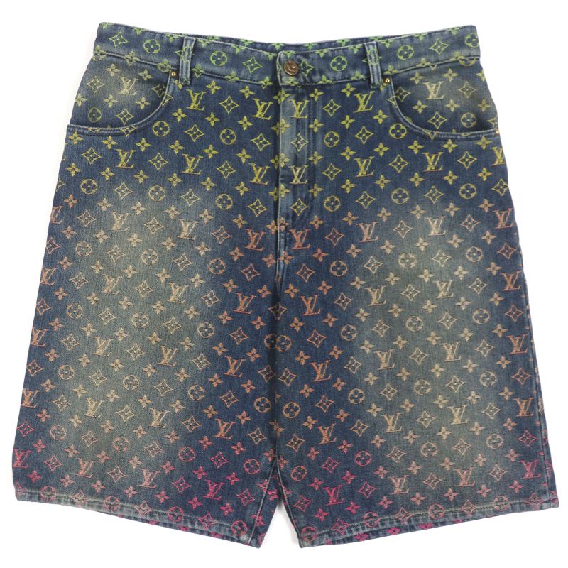 Louis Vuitton 23SS Monogram Lvhardware Leather Denim Shorts With Patches