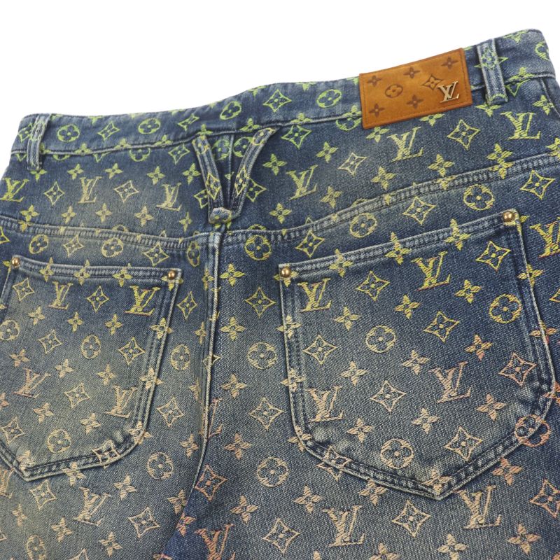 Louis Vuitton 23SS Monogram Lvhardware Leather Denim Shorts With Patches