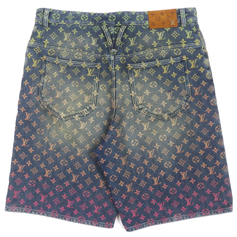Louis Vuitton 23SS Monogram Lvhardware Leather Denim Shorts With Patches