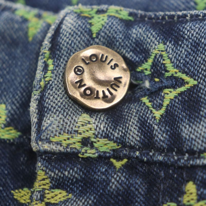 Louis Vuitton 23SS Monogram Lvhardware Leather Denim Shorts With Patches