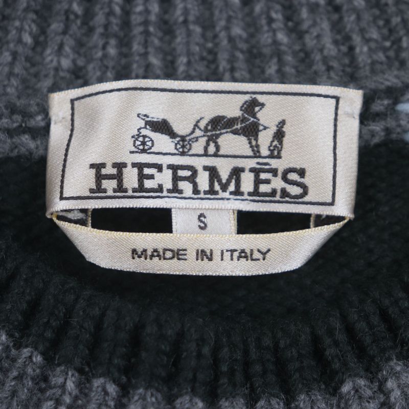 Hermes 22AW 100% Cashmere Low-gauge Knit Sweater Gray Light Blue Green Black S