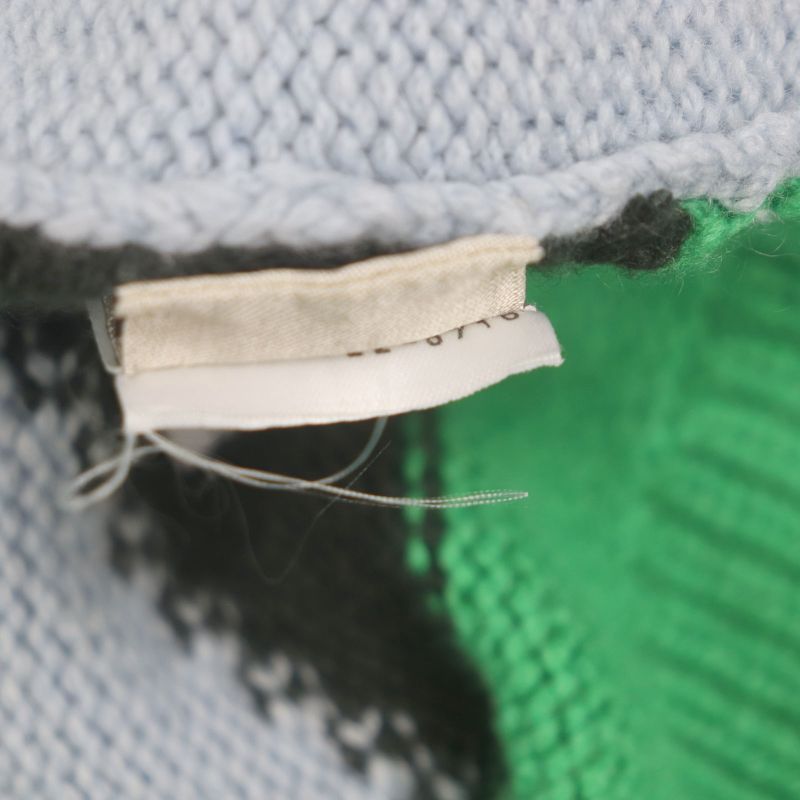 Hermes 22AW 100% Cashmere Low-gauge Knit Sweater Gray Light Blue Green Black S