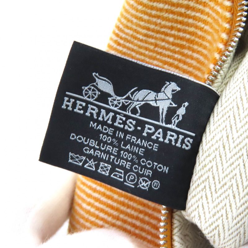 Hermes Brid A Black PM Au Carré 100% Wool Fauve Orange Silver Hardware H Logo
