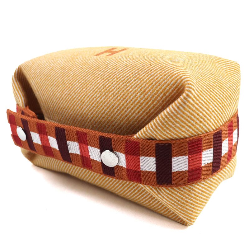 Hermes Brid A Black PM Au Carré 100% Wool Fauve Orange Silver Hardware H Logo