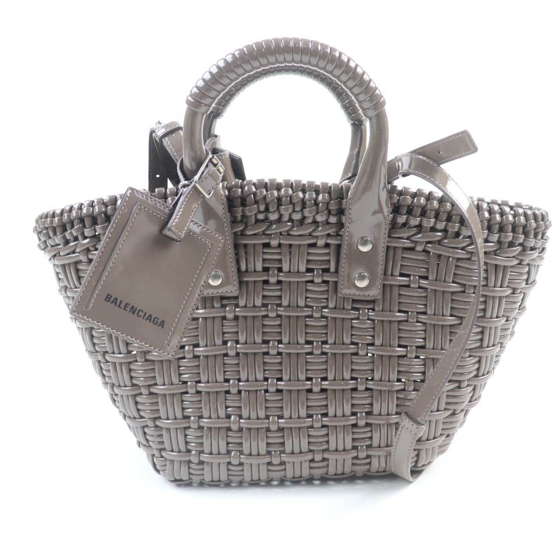 Balenciaga 671342 Bistro XS Enamel 2-way Basket Bag With Shoulder Grayish