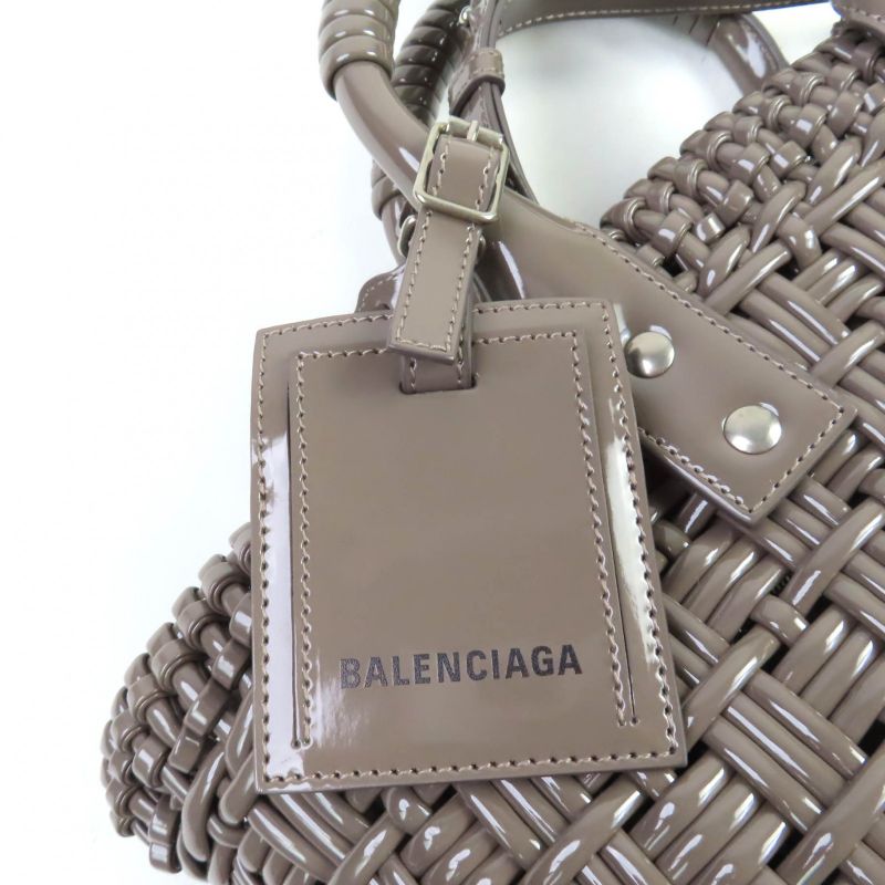 Balenciaga 671342 Bistro XS Enamel 2-way Basket Bag With Shoulder Grayish