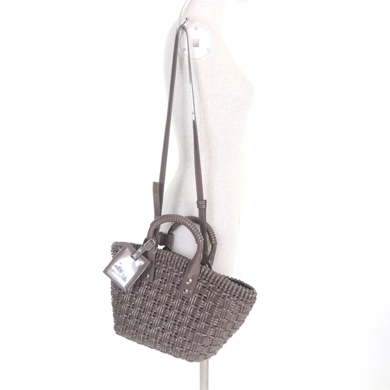 Balenciaga 671342 Bistro XS Enamel 2-way Basket Bag With Shoulder Grayish