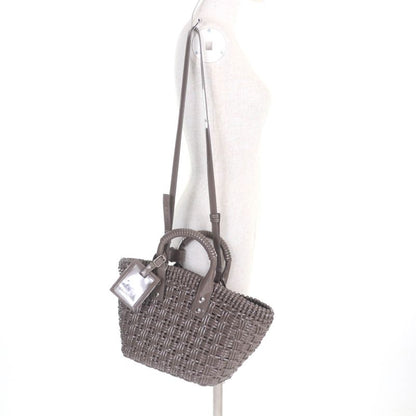 Balenciaga 671342 Bistro XS Enamel 2-way Basket Bag With Shoulder Grayish