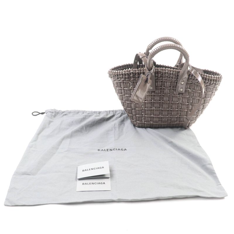 Balenciaga 671342 Bistro XS Enamel 2-way Basket Bag With Shoulder Grayish