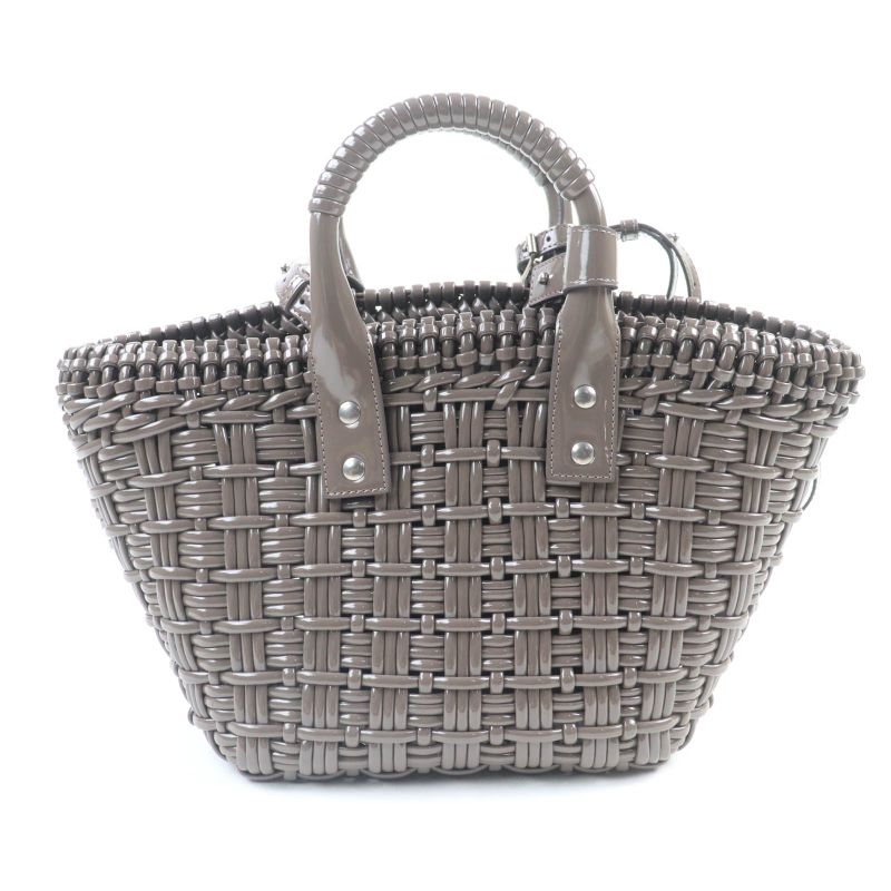 Balenciaga 671342 Bistro XS Enamel 2-way Basket Bag With Shoulder Grayish
