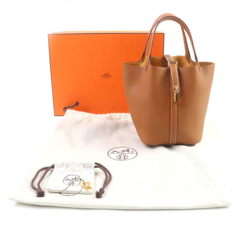 Hermes Picotin Lock PM Gold Taurillon Clemence Gold Hardware Handbag Engraved K