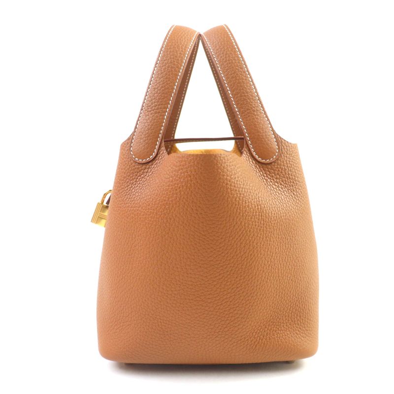 Hermes Picotin Lock PM Gold Taurillon Clemence Gold Hardware Handbag Engraved K