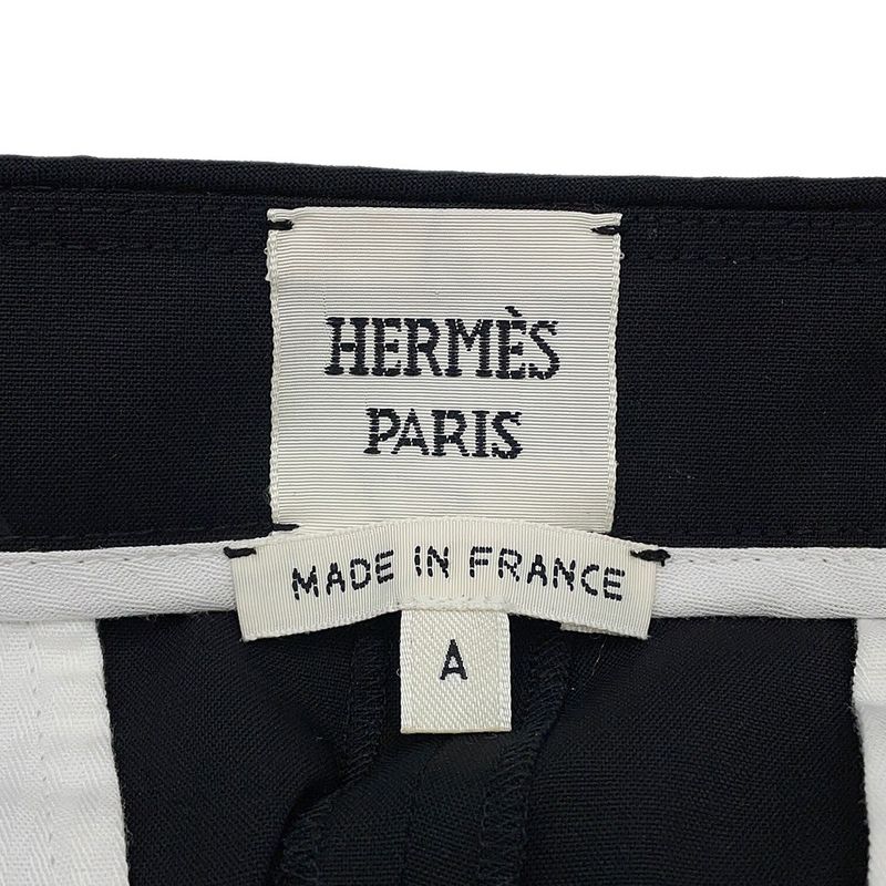 Hermes Pants Double Button Wide Shorts Wool 44 Black