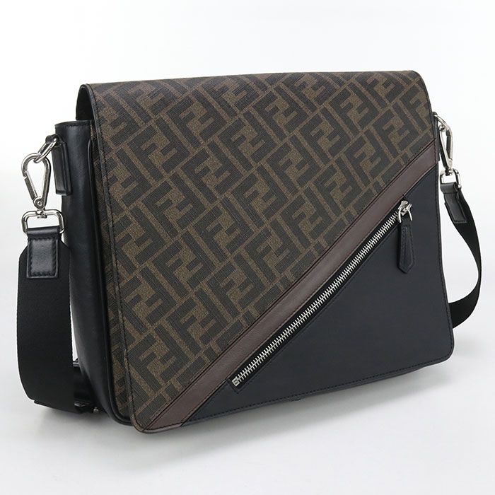 Fendi Diagonal 7va521 A9XS Crossbody Shoulder Bag PVC Leather Men's