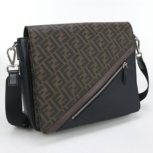 Fendi Diagonal 7va521 A9XS Crossbody Shoulder Bag PVC Leather Men's