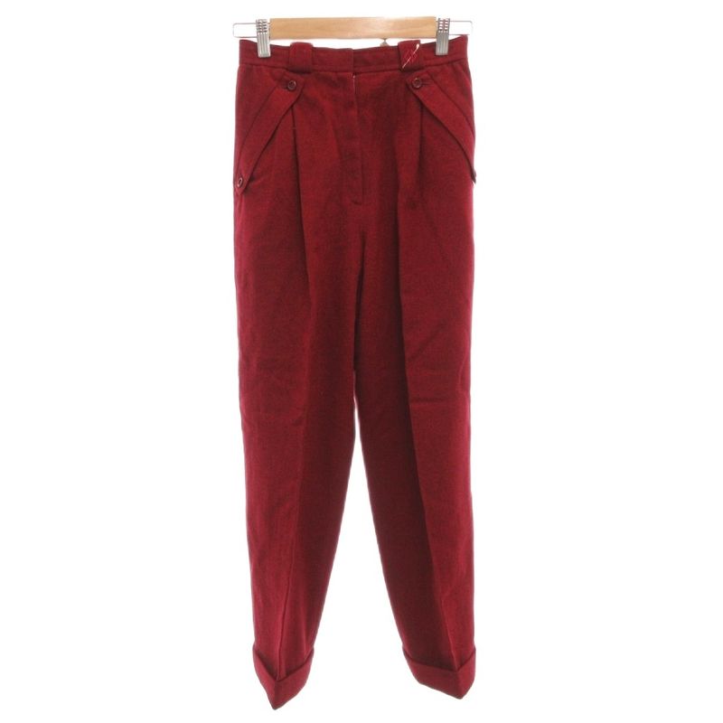 Christian DIOR Pants Slacks Tapered Wool M Red Tuck Roll Up High Waist FF - ECT