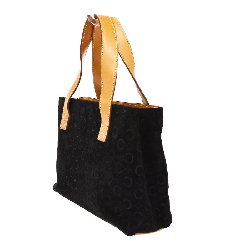 Celine Macadam Pattern Hand Tote Bag Suede Leather Black 68kb064