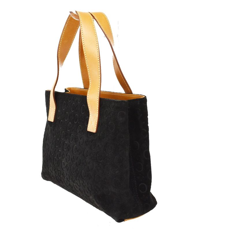 Celine Macadam Pattern Hand Tote Bag Suede Leather Black 68kb064