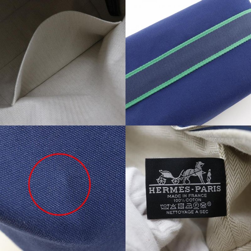 Hermes Brid A Black GM Canvas Blue Marine Green Unisex Handbag