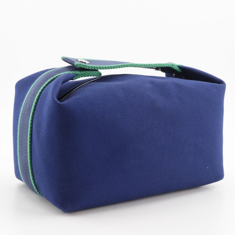 Hermes Brid A Black GM Canvas Blue Marine Green Unisex Handbag