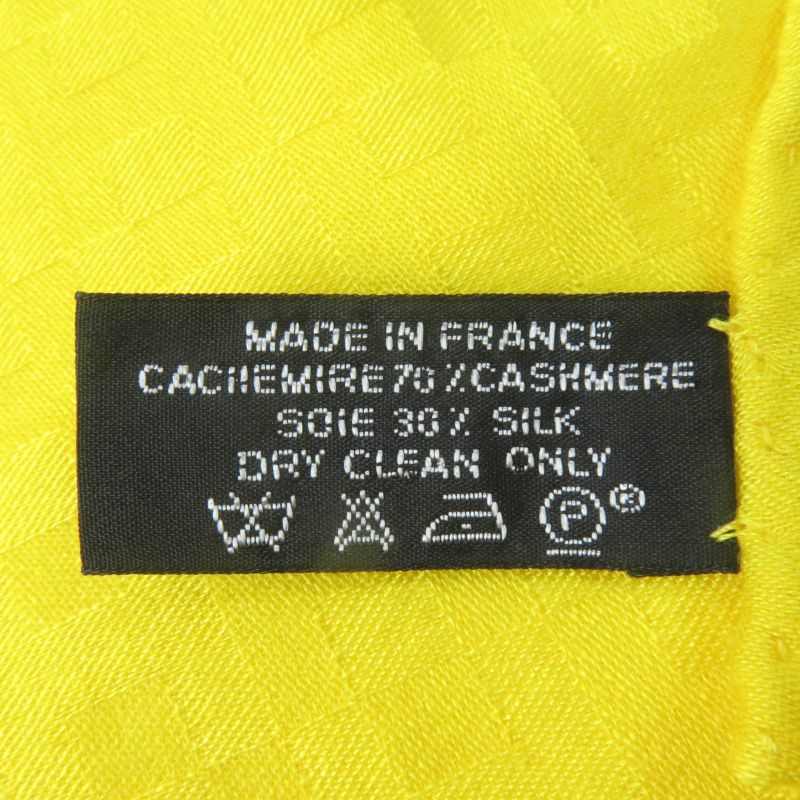 Hermes Cashmere Silk H Pattern Large Scarf Shawl Yellow Made In France Men Women