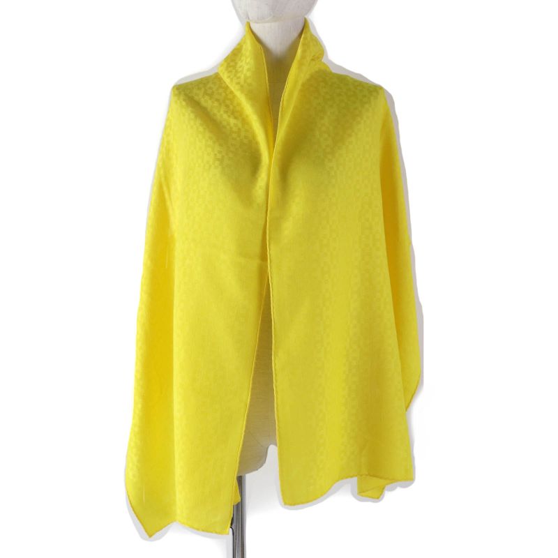 Hermes Cashmere Silk H Pattern Large Scarf Shawl Yellow Made In France Men Women
