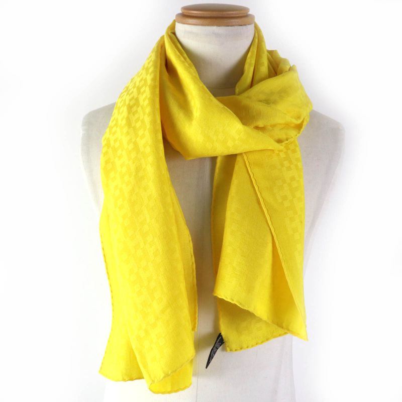 Hermes Cashmere Silk H Pattern Large Scarf Shawl Yellow Made In France Men Women