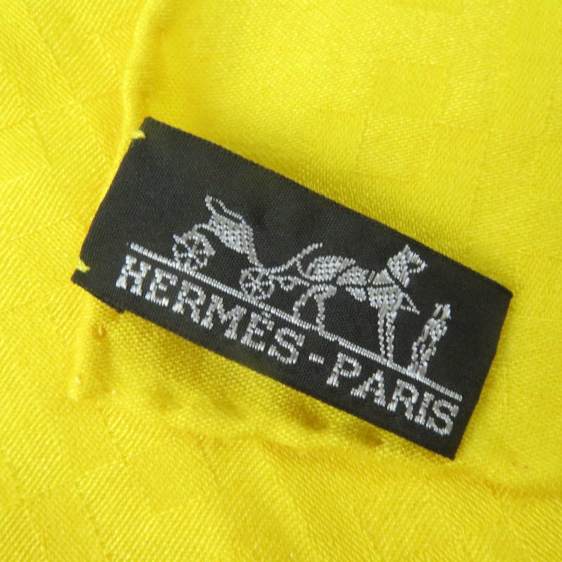 Hermes Cashmere Silk H Pattern Large Scarf Shawl Yellow Made In France Men Women