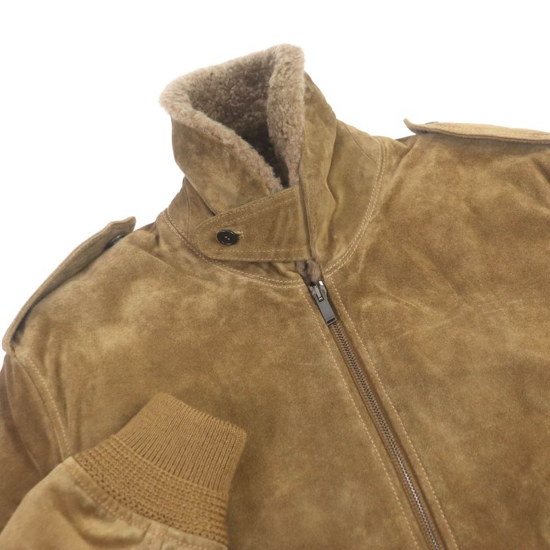 Saint Laurent Paris 19AW 577687 Mouton Boa Suede Leather Bomber Jacket Brown 46