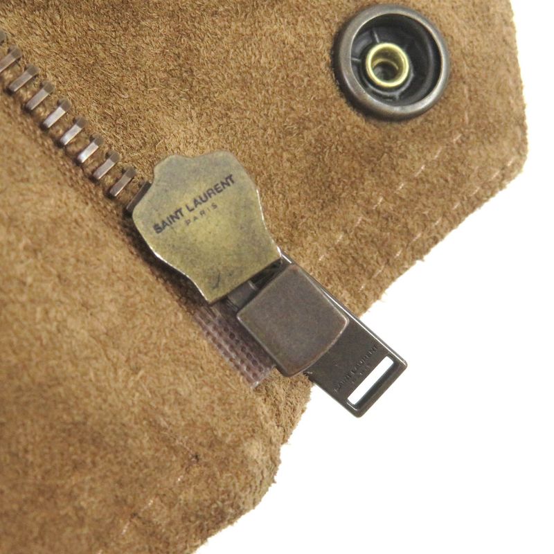 Saint Laurent Paris 19AW 577687 Mouton Boa Suede Leather Bomber Jacket Brown 46