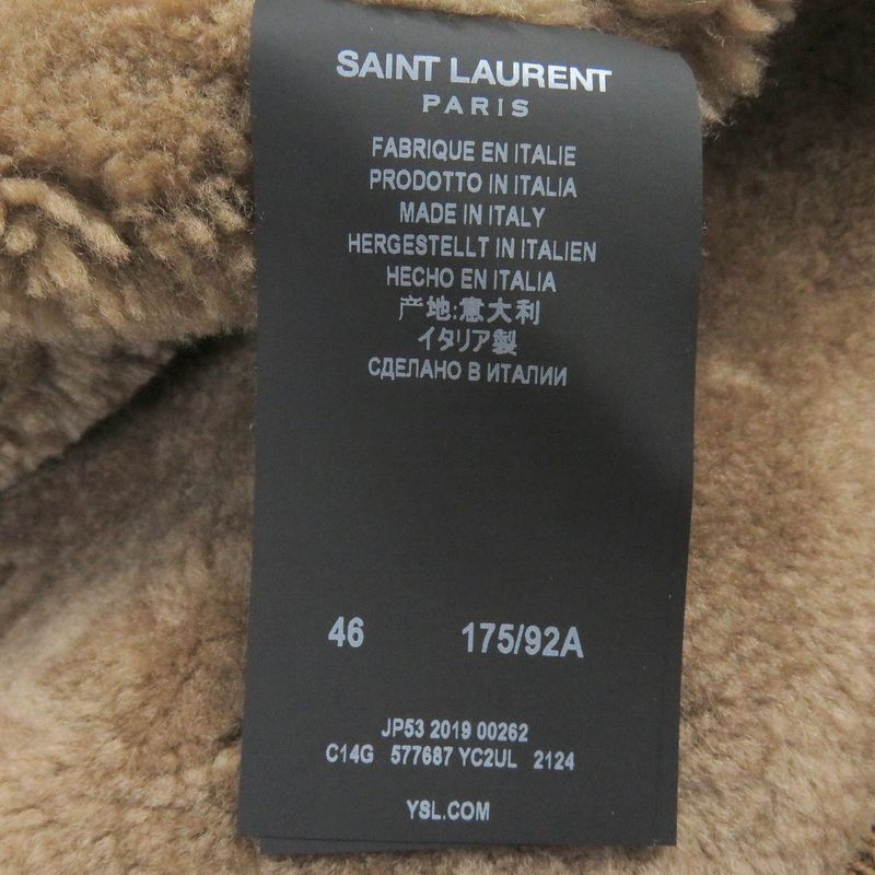 Saint Laurent Paris 19AW 577687 Mouton Boa Suede Leather Bomber Jacket Brown 46