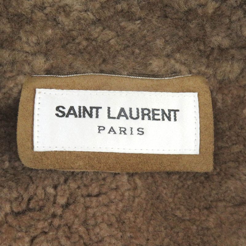 Saint Laurent Paris 19AW 577687 Mouton Boa Suede Leather Bomber Jacket Brown 46