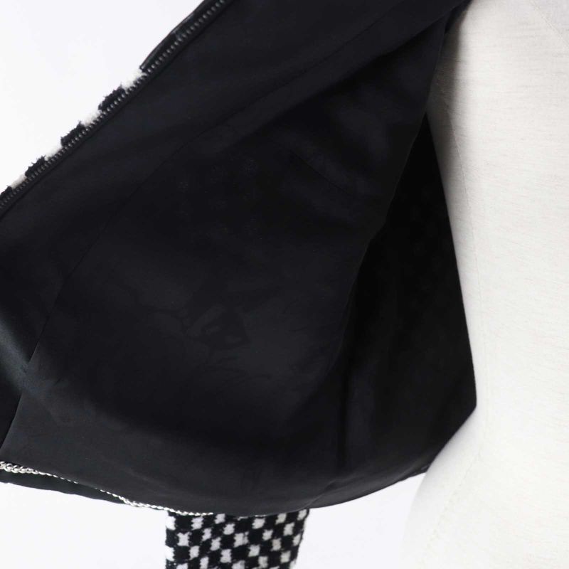 CHANEL P57185 Leather Used Sequins Checkered Tweed Jacket Black White 34 Made