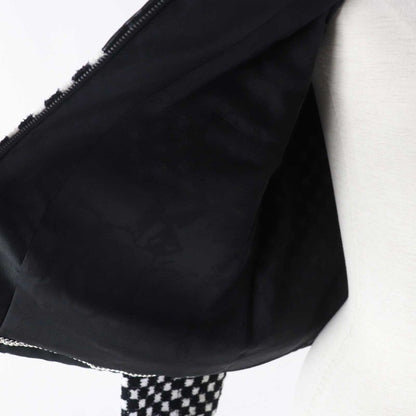CHANEL P57185 Leather Used Sequins Checkered Tweed Jacket Black White 34 Made