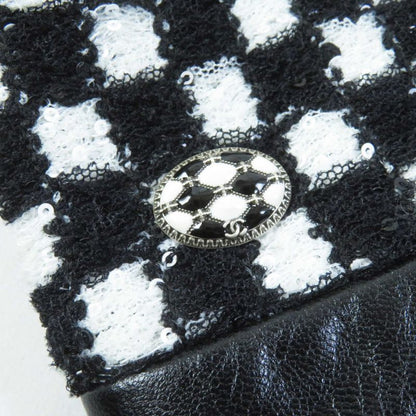 CHANEL P57185 Leather Used Sequins Checkered Tweed Jacket Black White 34 Made
