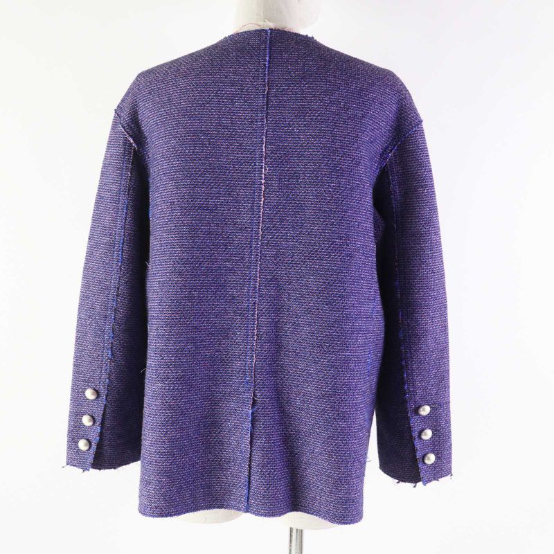 CHANEL P45867 F Pearl Coco Mark Button Cut Off Collarless Tweed Metallic Jacket