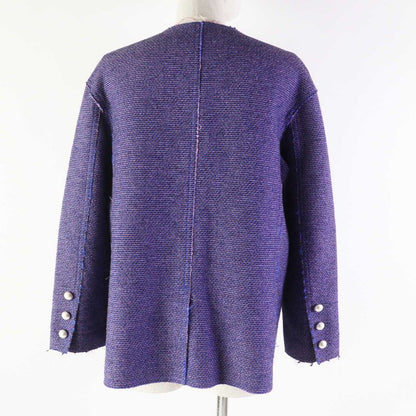 CHANEL P45867 F Pearl Coco Mark Button Cut Off Collarless Tweed Metallic Jacket