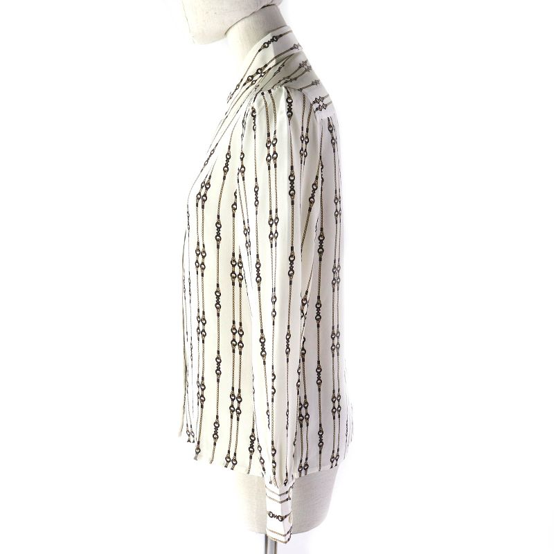 Celine 100% Silk Rare Old Celine Bit Rope Pattern Long Sleeve Shirt Off White