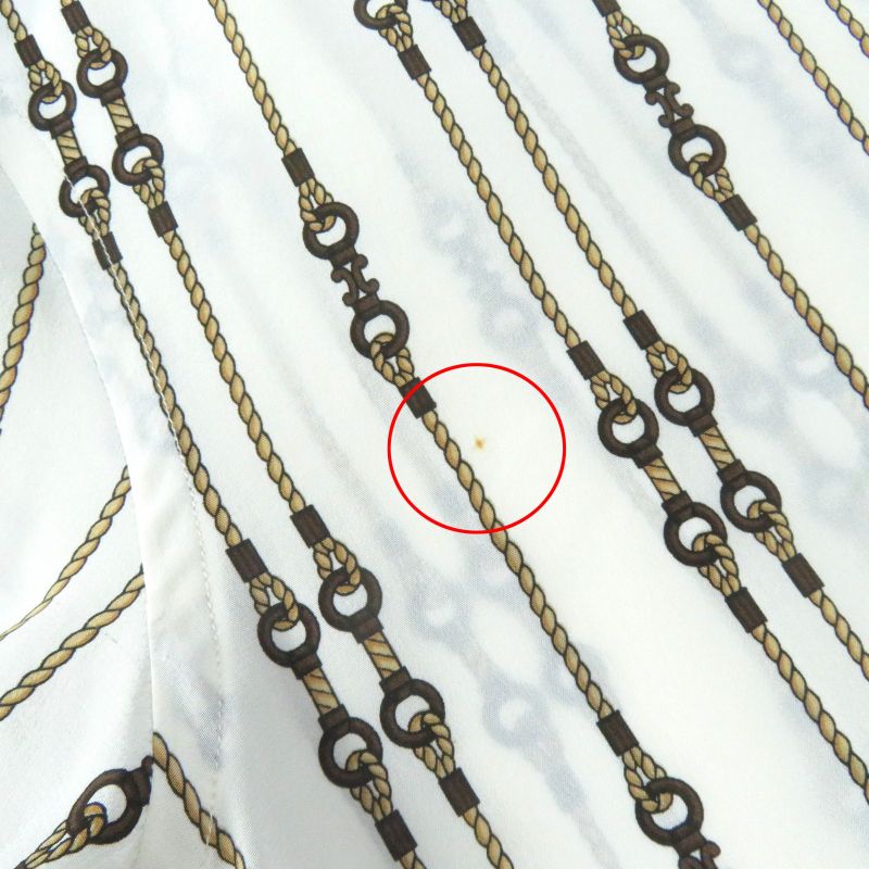 Celine 100% Silk Rare Old Celine Bit Rope Pattern Long Sleeve Shirt Off White