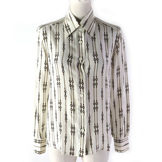 Celine 100% Silk Rare Old Celine Bit Rope Pattern Long Sleeve Shirt Off White