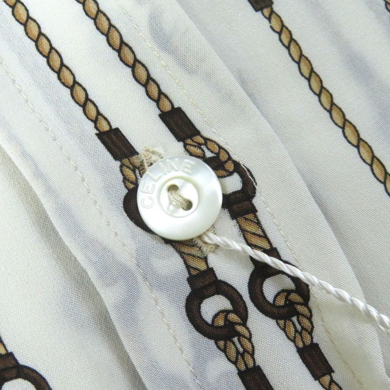 Celine 100% Silk Rare Old Celine Bit Rope Pattern Long Sleeve Shirt Off White