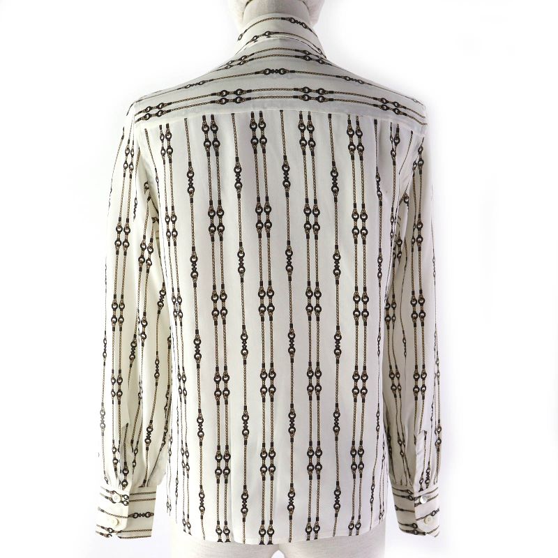 Celine 100% Silk Rare Old Celine Bit Rope Pattern Long Sleeve Shirt Off White