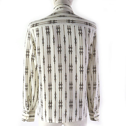 Celine 100% Silk Rare Old Celine Bit Rope Pattern Long Sleeve Shirt Off White