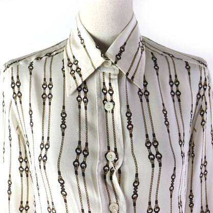 Celine 100% Silk Rare Old Celine Bit Rope Pattern Long Sleeve Shirt Off White
