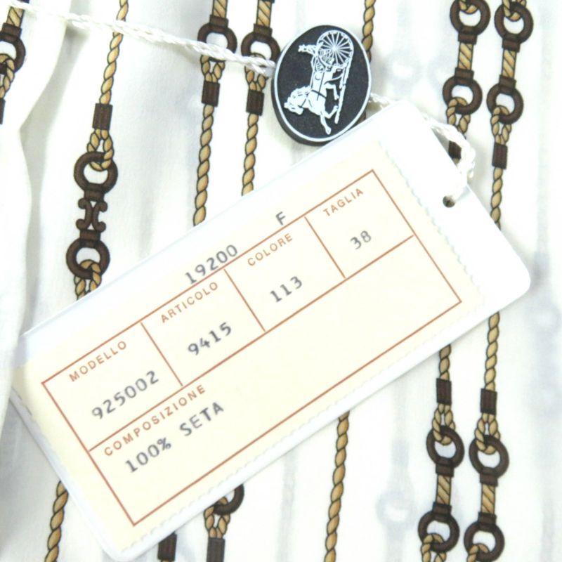 Celine 100% Silk Rare Old Celine Bit Rope Pattern Long Sleeve Shirt Off White